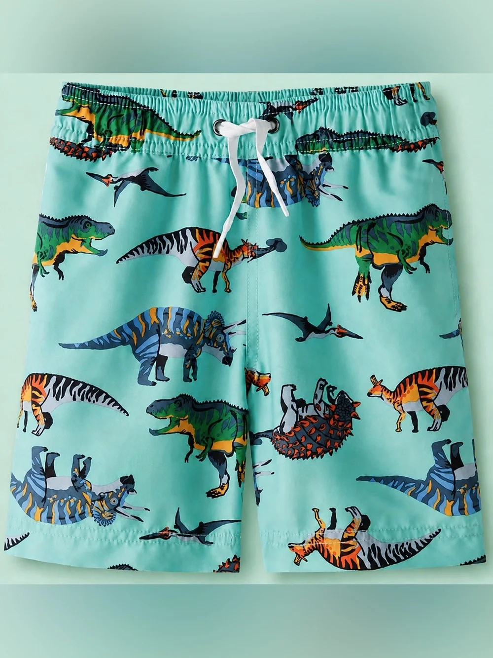 KIDS HANNA ANDERSSON Dinosaur Print Swim Trunks - Aqua - SIZE 10